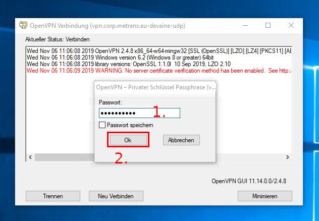 OpenVPN einloggen